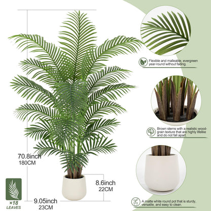 ZEEOZE 6ft Artificial Palm Tree Tall Faux Palm Tree Indoor Large Fake Plants with 18 Trunks Artificial Plants with White Pot Lifelike Leaves for Home Office Decor Living Rooms Bedrooms