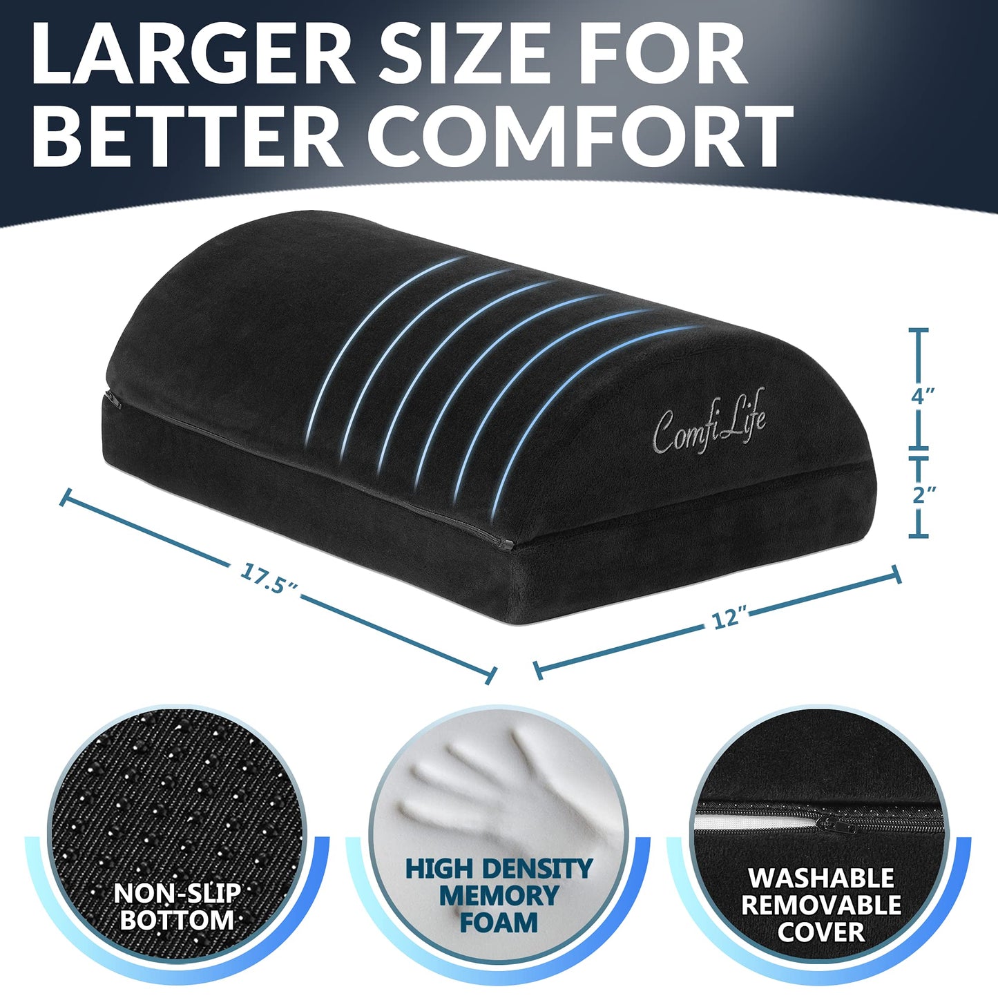 ComfiLife Foot Rest for Under Desk at Work – Adjustable Height Memory Foam Foot Stool for Under Desk, Office Chair & Gaming Chair – Ergonomic Footrest for Back & Hip Pain Relief (Black)