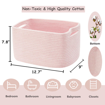 ENAORGAN Set of 4 Pink Rope Basket for Shelves Woven Rectangle Storage Basket Bins for Nursery Toy Storage for Baby Girl