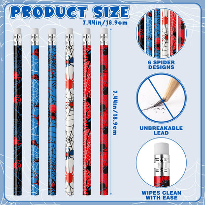 Resurhang 200 Pcs Wooden Pencil with Eraser for Kids Spider Pencils Bulk Novelty Kids Fun School Supplies Back to School Supplies for Kid Student Teacher Classroom Reward