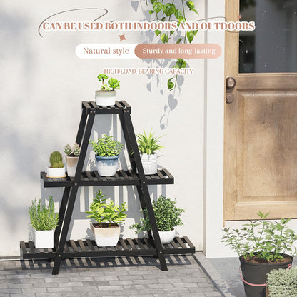 STDDRE Plant Stand For Indoor Outdoor Tiered Plant Shelf 3 Tier 8 Potted Bamboo Flower Holder Ladder Rack For Multiple Triangle Table Plant Pot Stand (Black)