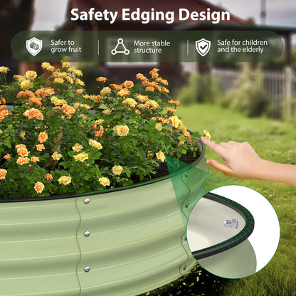 Winpull Raised Garden Bed Kit, 4x4x1 ft Round Galvanized Planter Box Outdoor with Safety Edging, Large Metal Raised Beds for Gardening Vegetables Flower Fruits (Avocado Green)