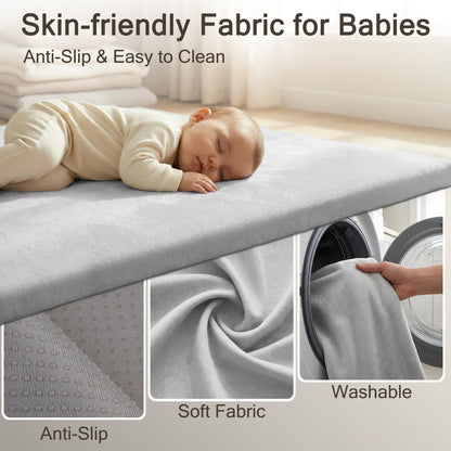 Funyoo 71" ×59" Padded Baby Play Mat for Floor, 1.2" Thick Machine Washable Foam Playmat, Soft Tummy Time Crawling Playpen Mat with Non-Slip Bottom, Fits 71" x59" Playpens