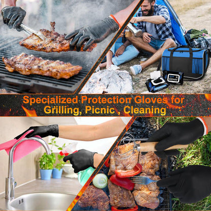 BBQ Gloves 50 Disposable nitrile Gloves with 2 Reusable Cotton Liners Guantes for Cooking Food Prep,Powder Latex Free,Heat Resistant for Grilling, Barbecue, Smoker Guante Heat Froof for Men - XLarge