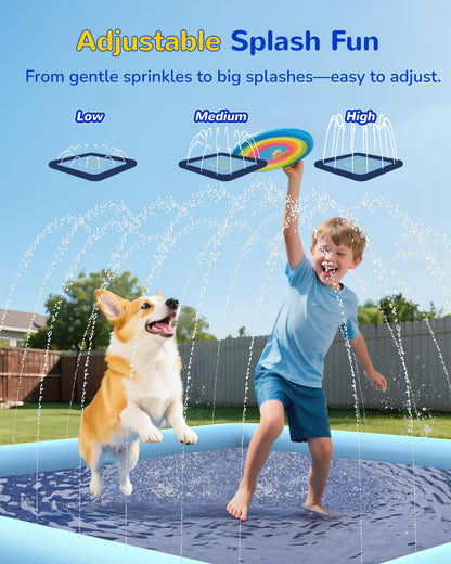 VISTOP Non-Slip Splash Pad for Kids and Dog, Thicken Sprinkler Pool Summer Outdoor Water Toys - Fun Backyard Fountain Play Mat for Baby Girls Boys Children or Pet Dog (116 * 72 inch,Blue&Blue)