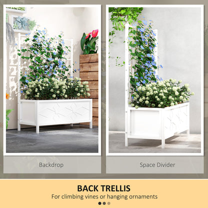 Outsunny Planter Box with Trellis, 35.4 x 15.7 x 47.2 inch Raised Garden Bed with Drainage Holes, Planters for Outdoor Plants, Vegetables, Flowers, Herbs, Trellis Planter, White