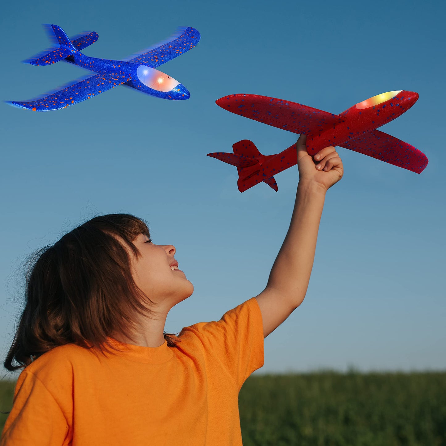 CUKU 4 Pack LED Light Airplane Toys-17.5" Large Throwing Foam Plane-2 Flight Modes Glider Plane-Outdoor Flying Toys for Kids-Flying Toys Gift for Boys Girls 3 4 5 6 7 8 9 Years Old