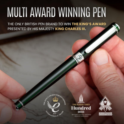 Scriveiner British Racing Green Rollerball - Stunning Luxury Pen With Chrome Finish, Schmidt Ink Refill, Best Roller Ball Pen Gift Set for Men & Women, Professional, Executive Office, Nice Pens