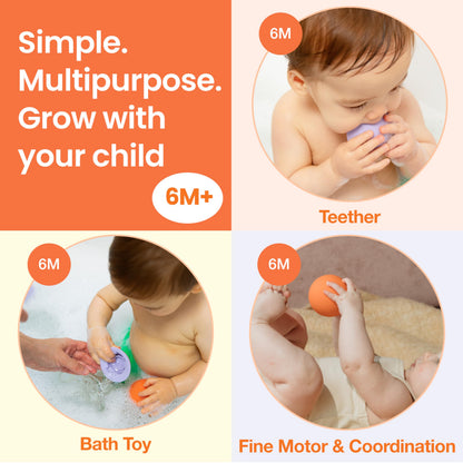 b is for Ball® Food Grade Silicone Sensory Baby & Toddler Ball | teether | squirty Bath Toy | Stacking Toy | Montessori Toy | Dishwasher Safe | 6 Months+ | 2 Ball Set