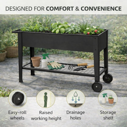 InSideOut Elevated 40" Raised Garden Bed Outdoor with Wheels & Shelf for Mobility, Metal Planter Box for Vegetables/Herbs, Patio-Balcony-Backyard (Charcoal)