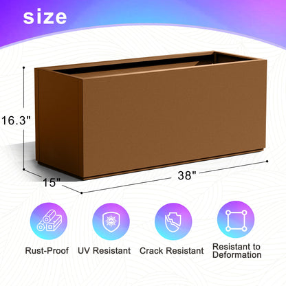 Tall Metal Planter, 15" W×16.3" H Large Rectangular Planter Box for Outdoor or Indoor, All-Weather Durable Plant Box with Drainage Holes & Removable Shelf for Patio, Porch, Garden, Trees, Flowers