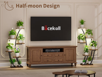 BACEKOLL Plant Stand Indoor with Grow Lights, Plant Shelf Indoor 2 Pack, Corner Plant Stands for Indoor Plants, 6 Tiered Plant Flower Display Shelf, Half-Moon Plant Rack for Home, Living Room, Black
