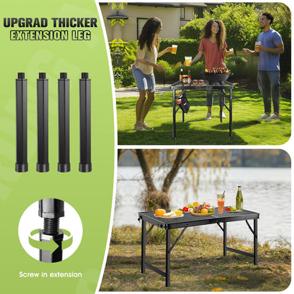 Ciavca Upgraded Folding Grill Table - Metal Portable Camping Table, 2 Height Adjustable Max 22", Lightweight Foldable for Outside BBQ 24"x15.8"