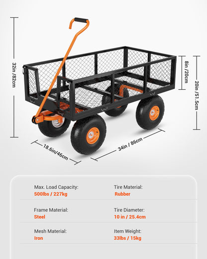 GarveeLife Heavy Duty Steel Garden Cart, 500 LBS Capacity 3 in 1 Pullable Garden Wagon with 10 in Wheels, for Gardening Soil, Tools, and Plant Transport