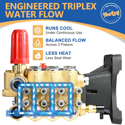 TOOLCY Pressure Washer Pump 3600-4400 PSI Max, 4 GPM Triplex Plunger Pressure Pump, Horizontal 1 inch Shaft Gas Power Washer Pump with Pressure Adjustment Unloader, Direct Drive