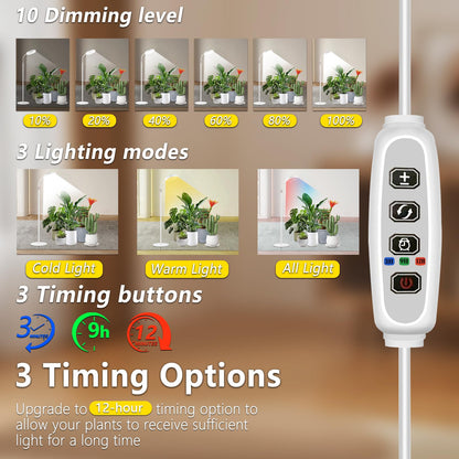 Floor Grow Lights for Indoor Full Spectrum Plant Lighting with Adjustable 67" Stand for Growing Large Tall Plants 3/9/12H Timer,3 Light Modes, 10 Dimming