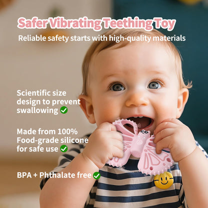ETETOO Vibrating Teether for Baby - Sensory Chew Toy for Autistic Children & Vibrating Chewy, 10X Vibration Settings, Giving Autistic Children a Better Sensory Experience (Pink)