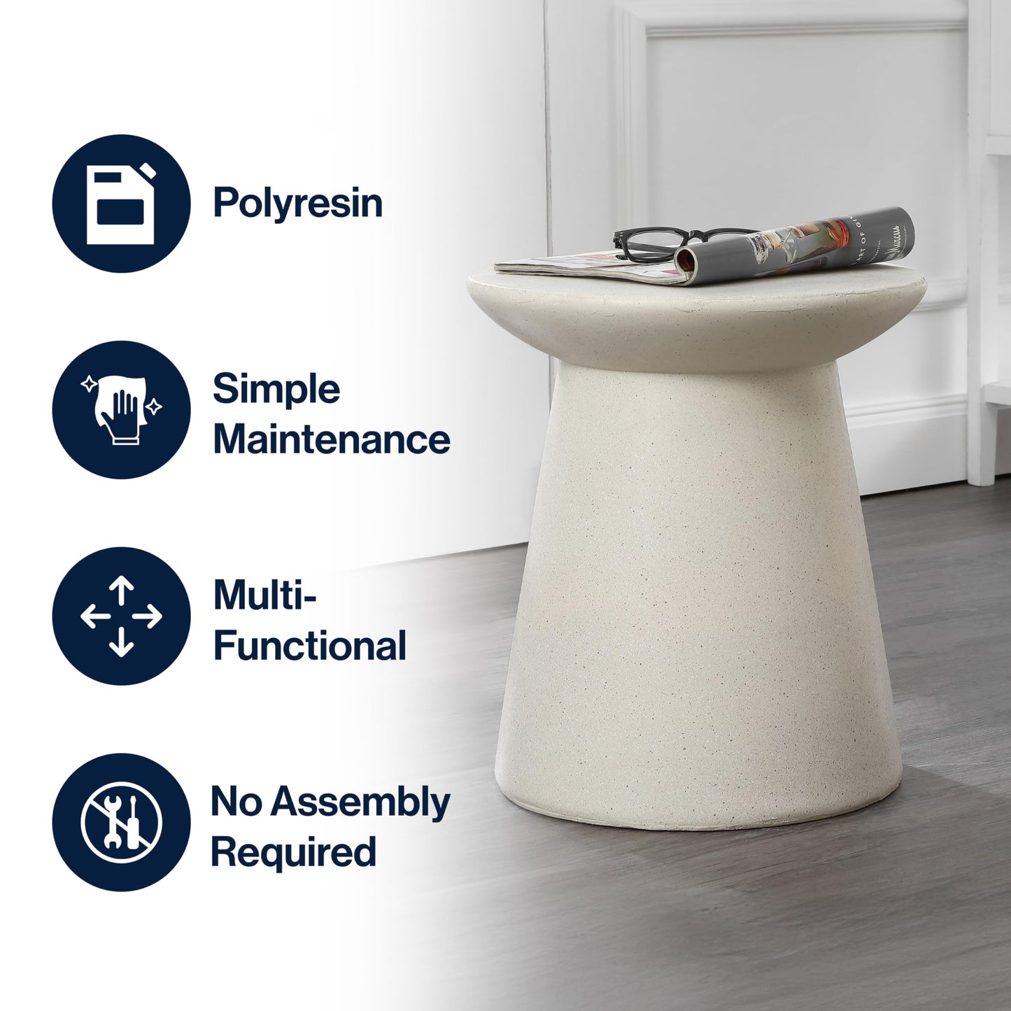 JONATHAN Y TBL1108D Hollie 18" Minimalist Modern Drum Indoor/Outdoor Accent Table Pedestal Contemporary, Mid-Century, Art Deco,Bohemian, Patio, Garden, Bathroom, Living Room, Cream Terrazzo Finish