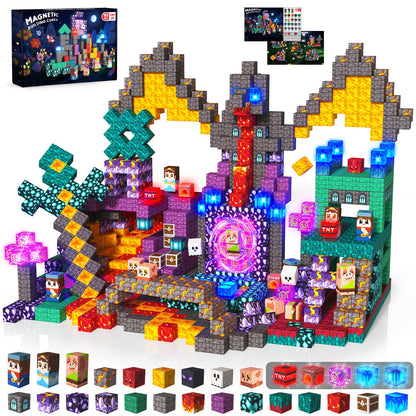 Light up Magnetic Blocks, 150PCS Magnetic Building Cube Game, Constructions Toys for Kids Age 3-4, 5 6 7 8 9 10, STEM Montessori Building Set for Kids, Building Stacking Toy Birthday for Toddlers