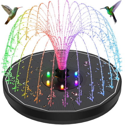 GAIZERL Solar Fountain New, 3.5W Solar Bird Bath Fountains with Glass Panel, 2200 Battery, Hummingbird Water Features with Color LED Lights, 8 Spray Modes & 4 Fixed Pipes for Garden, Pool, Pond