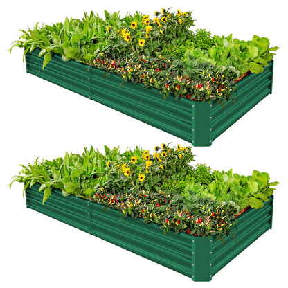 Land Guard 2 Pack 8×4×1ft Galvanized Metal Raised Garden Bed, Metal Planter Kit Box Outdoor for Deep-Rooted Vegetables, Flowers, Green and Herbs (Green)