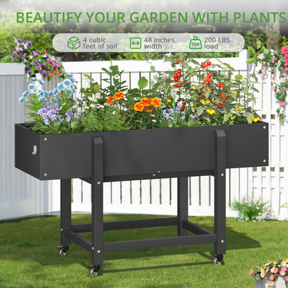 LUE BONA Raised Garden Bed with Wheels, 48 * 16.7 * 28 in, Poly Elevated Outdoor Planter Box with Tools, Weather Resistant, Standing Growing Bed Herb Planter for Vegetable, Flowers, Fruits
