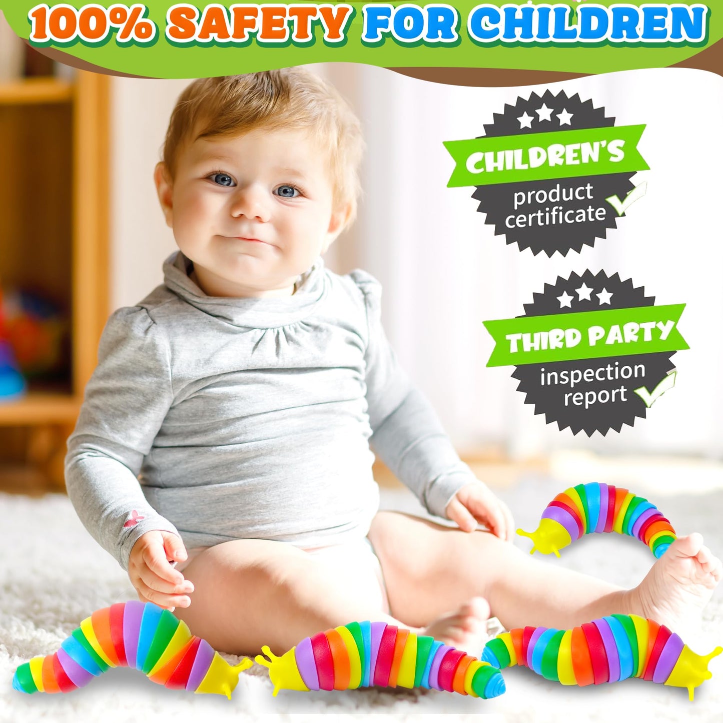 Easter Basket Stuffer for Toddler Kids, Baby Fidget Slug Sensory Toys Pack 6PCS Airplane Travel Activities Road Trip Car Toy Autism Autistic ASMR Stuff Restaurant Adult ADHD Worm Valentines Day Gift