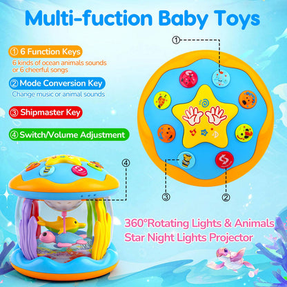 Baby Toys 0-6 Months Ocean Rotating Projector Musical Light Up Tummy Time Toys for Infants 0-3 4 5 6 7 8 9 Months Baby Aquarium Crawling Toys 6-12 Month Boys Girls 1 2 Year Old Birthday Easter Gifts