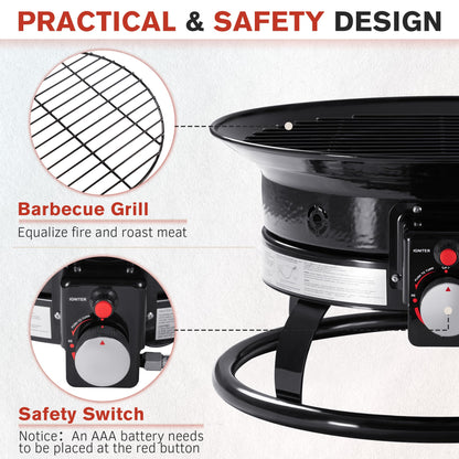 Devoko 19 Inch Smokeless Propane Fire Pit 53000 BTU Portable for Outside,Backyard, RV Camping and Beach Party