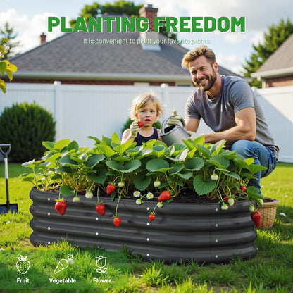 Anmiro Galvanized Steel Raised Garden Beds, 4x2x1ft-2PCS for Lightweight Planter Boxes Outdoor with Easy Assembly, Oval Large Gardening Box for Vegetables, Fruits, Flower,Black