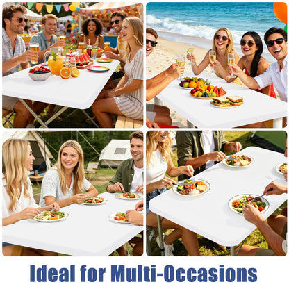 Moosfor Spandex 4 Foot Rectangle Table Cloth 6 Pack, Elastic Fitted Tablecloths for Picnic, Stretch Washable Patio Table Cover for Outdoor, Camping, Banquet and Parties (White, 30"x48")