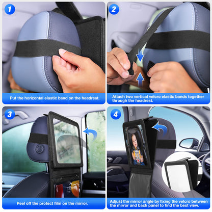 Brislut Baby Car Mirror with Adjustable Tablet Holder, Road Trip Essentials for Kids, Backseat Mirror to See Rear Facing Infant, Ipad Case for Car Headrest