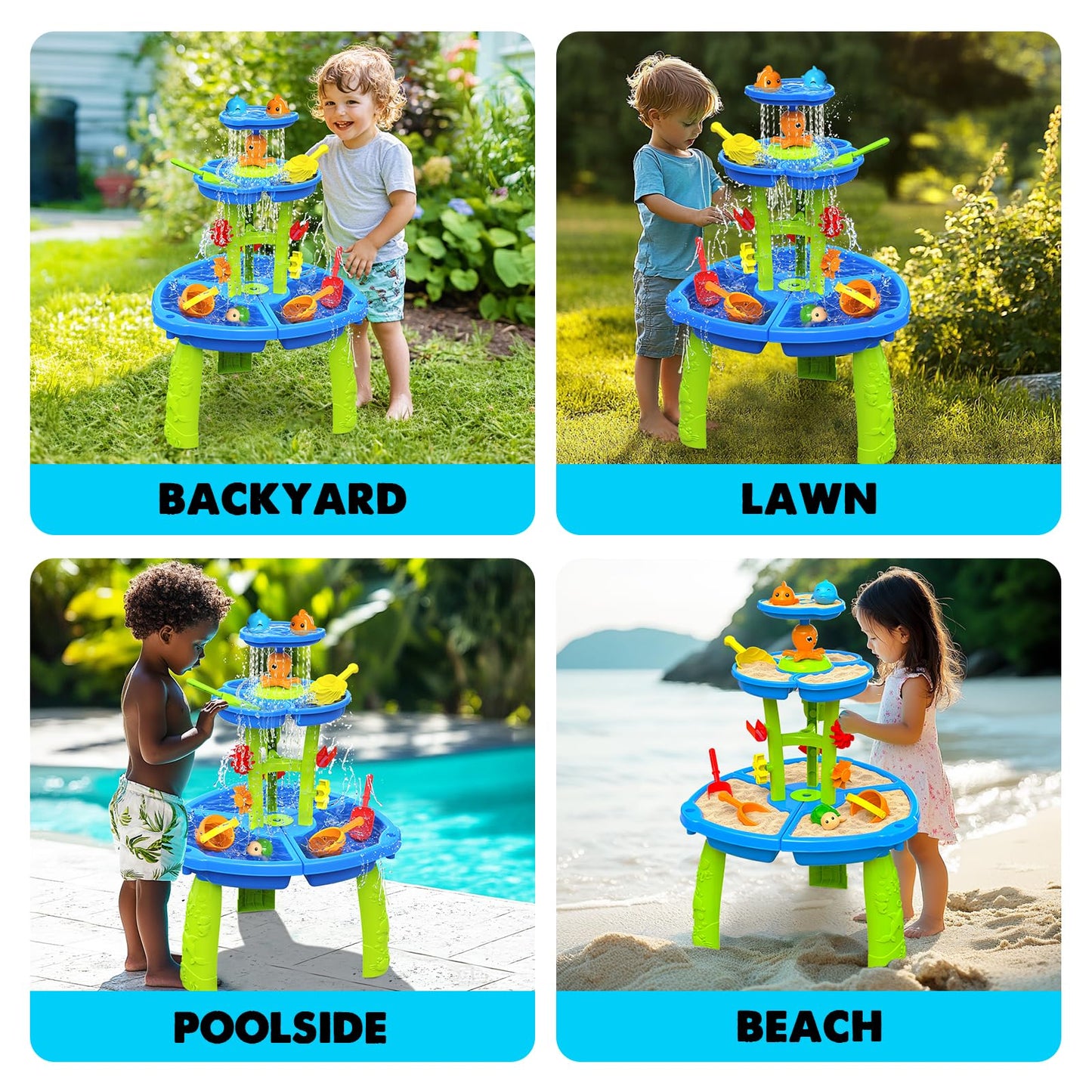CozyBomB™ Water Table for Toddlers 3-5 | Outdoor Toys Water Play Table, Magnetic Fishing Toy Game, Summer Splash Pond Showers Sand Activity, Sensory Party Birthday Gift Kids Ages 4-8 9-12