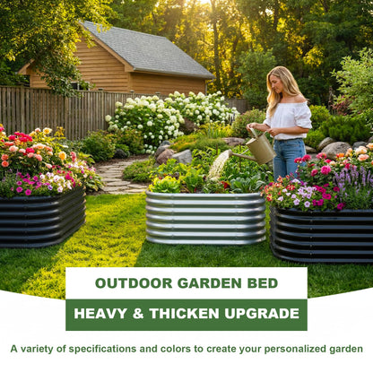 AHEONLAR 2 Pack 4×2×2ft Galvanized Raised Garden Bed Outdoor,Oval Sturdy and Durable Planter Boxes for Vegetables, Fruits, Flowers and Plants, Easy Assembly, Silver