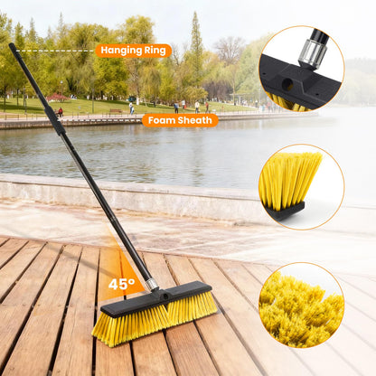 TOMAIX 24 Inches Push Broom Outdoor，Commercial Broom Brush，Stiff Bristle Brush with 61.8 inches Long Handle for Patio Garage Deck Street Shop Warehouse Lawn Driveway -3 Pack