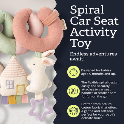 Itzy Ritzy Spiral Car Seat & Stroller Activity Toy - Stroller & Car Seat Toys for Ages 0 Months and Up - Hanging Toys Include Dangling Ring, Mirror and Textured Ribbons (Pastel Rainbow)