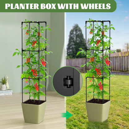 UrGROWA Tomato Planter Box with Trellis, Self Watering Rolling Raised Garden Bed with Water Level Monitor for Climbing Vegetables Plants Cage, Garden Planters Plant Pots for Plants Flowers Decor