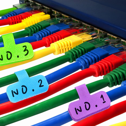 Outus 50 Pcs Cable Multi Color Durable Labels with Writable Surface Reusable Waterproof Wire Tags 8-Color for Electronics Organization, Computer Industrial Cord Cable Management(Classic Style)