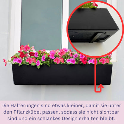 LaLaGreen Planter Boxes Outdoor (40 Inch, 1 Pack) Large Rectangular Self Watering System, Black Window Flower Boxes with Bracket Vertical Plant Container Wall Mount Indoor Succulent Herb Garden Home