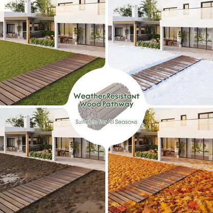 WELUKGUUD Wooden Garden Pathway, Outdoor Roll Out Decorative Garden Walkway, Weather-Resistant Non-Slip Wooden Walkway Pavers for Backyard, Beach, Wedding Party Paths(Carbonized, 8FT Straight)