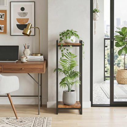FONHAYE 34" Tall Plant Stand Indoor, 2-Tier Modern Plant Shelf Corner Flower Pot Holder Organizer for Living Room Balcony Garden, Rustic Brown