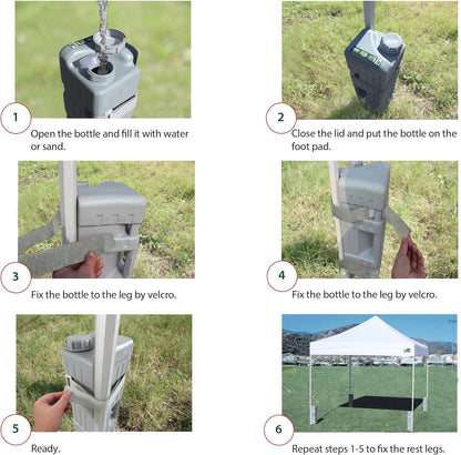Eurmax USA 4-Pack Universal Upgraded Commercial Canopy Weights - Leg Weight Bottles for Pop Up Canopy Tents,Gazebos&Shelters - Easy Wrap-Around Hook&Loop Installation,Multi-Fill:Water,Sand,Gravel&More