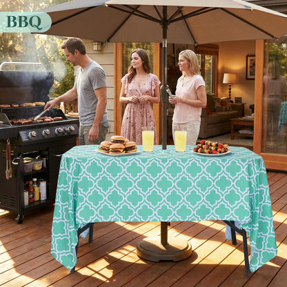 Eternal Beauty 60''x84” Rectangle Tablecloth Waterproof Outdoor Tablecloth with Umbrella Hole Zipper for Patio Spring Summer Picnic Tables, Turquoise