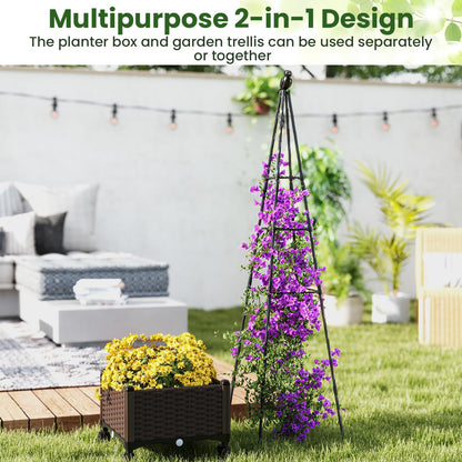 Giantex Raised Garden Bed with Wheels & Tomato Cage, Self Watering Planter Box with Obelisk Trellis, Adjustable Height, Indoor Outdoor Planter for Climbing Plant Flower Vegetable Fruit (1)
