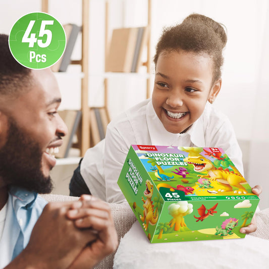 SYNARRY Dinosaur Floor Puzzles for Kids Ages 4-6, Large 45 Piece Floor Puzzles for Kids Ages 3-5, Puzzles for 4-8 Years Old, Dinosaur Toys Easter Basket Stuffers Gifts for 3 4 5 6 7 8 Year Old Boys
