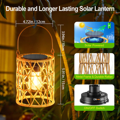 KOOPER Solar Lantern Outdoor Lights, 4 Pack Bright Hanging Solar Lanterns Outdoor Waterproof with Handle, Decoration Rattan Lanterns for Outside Hanging Garden Patio Yard Porch Trees Lawn Pathway Gift