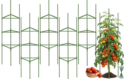 Tegarbed 6 Pack Tomato Cage for Garden Plant Supports, Up to 53 Inch Tomato Trellis for Potted Plants, Heavy-Duty Garden Plant Stakes for Climbing Vegetables Plants Cucumber Peony Flowers, Green