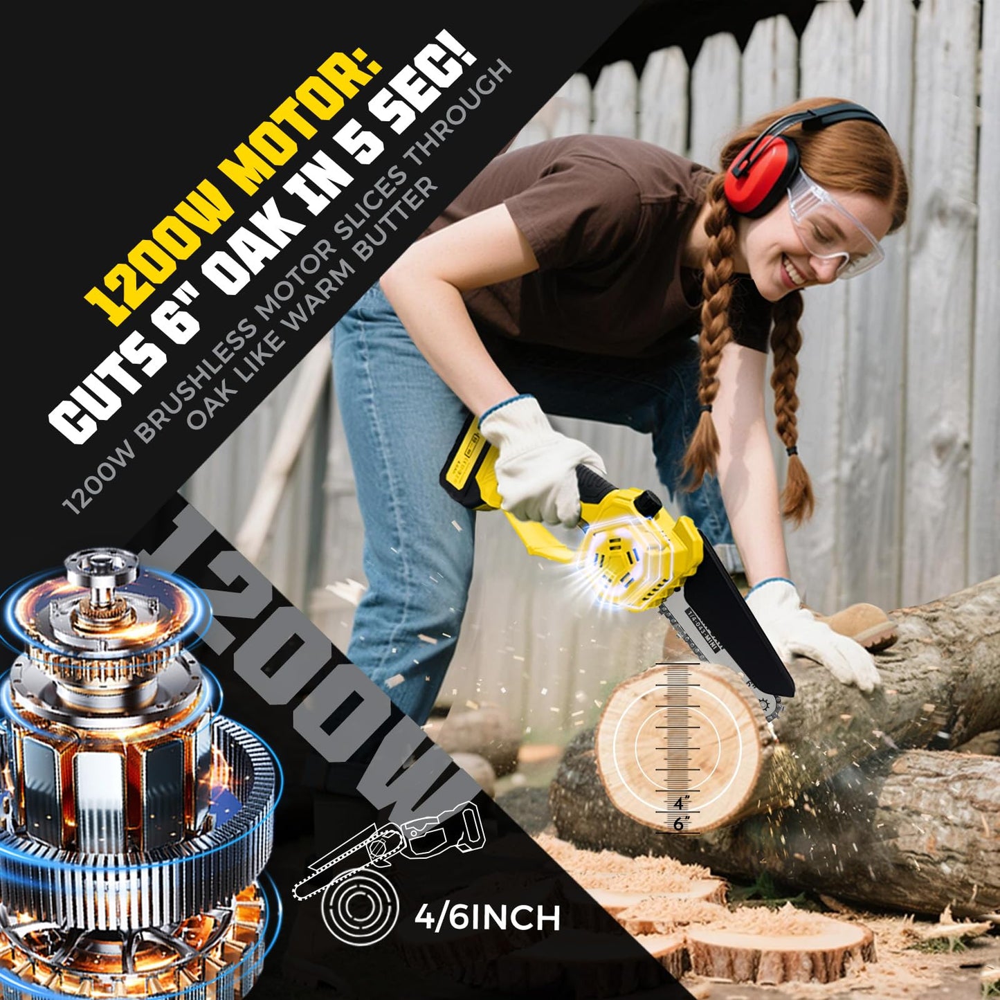 Autubin 2-in-1 Electric Pole Saw for Tree Trimming,1200W Brushless Cordless Pole Saw & 6 Inch Mini Chainsaw with 2 x 4.0Ah 21V Batteries,16 FT Max Reach & Multi-Angle, Tree Trimmer for Branch Cutting.