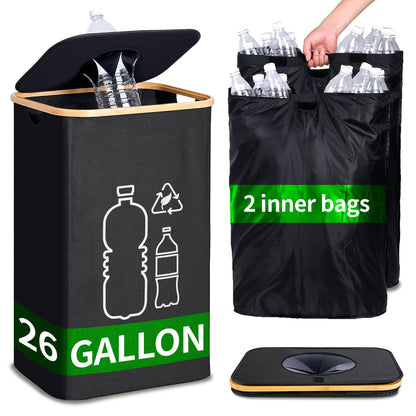 EGGUITAR 100L Large-Capacity Recycling Bin with Removable Bag–Ideal for Sorting and Storing Bottles and Glass Waste. Sturdy, Durable, and Perfect for Efficient Recycling Management.