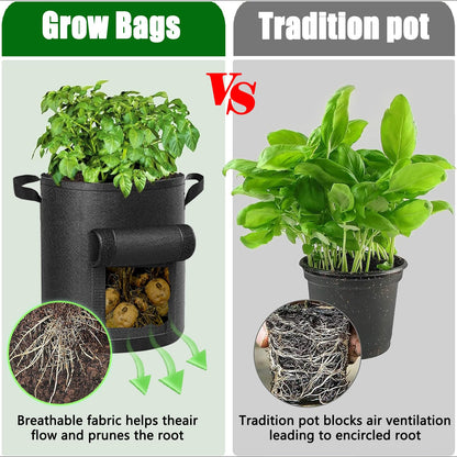AGOPLEE 6-Pack 10 Gallon Potato Grow Bags Heavy Duty Thickened Nonwoven Fabric Pots with Handles,Black